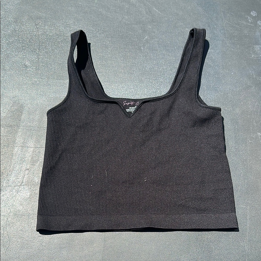 Buckle Black Fitted Sleeveless Crop Tank